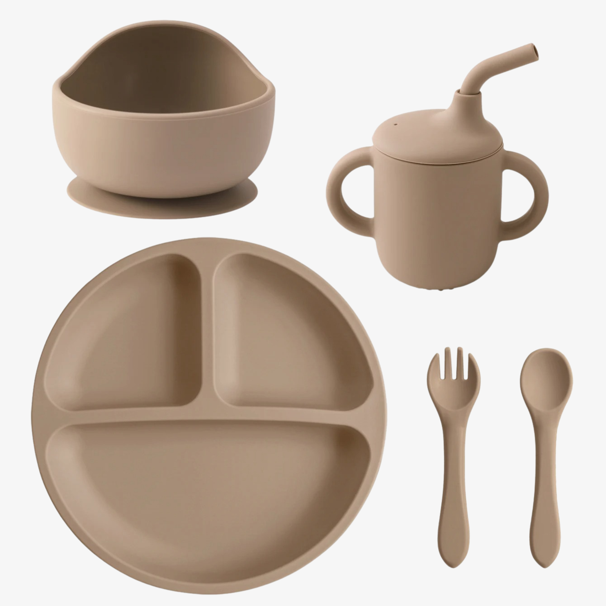 Silicone Baby Feeding Set – Suction Bowl, Plate, Bib & Utensils