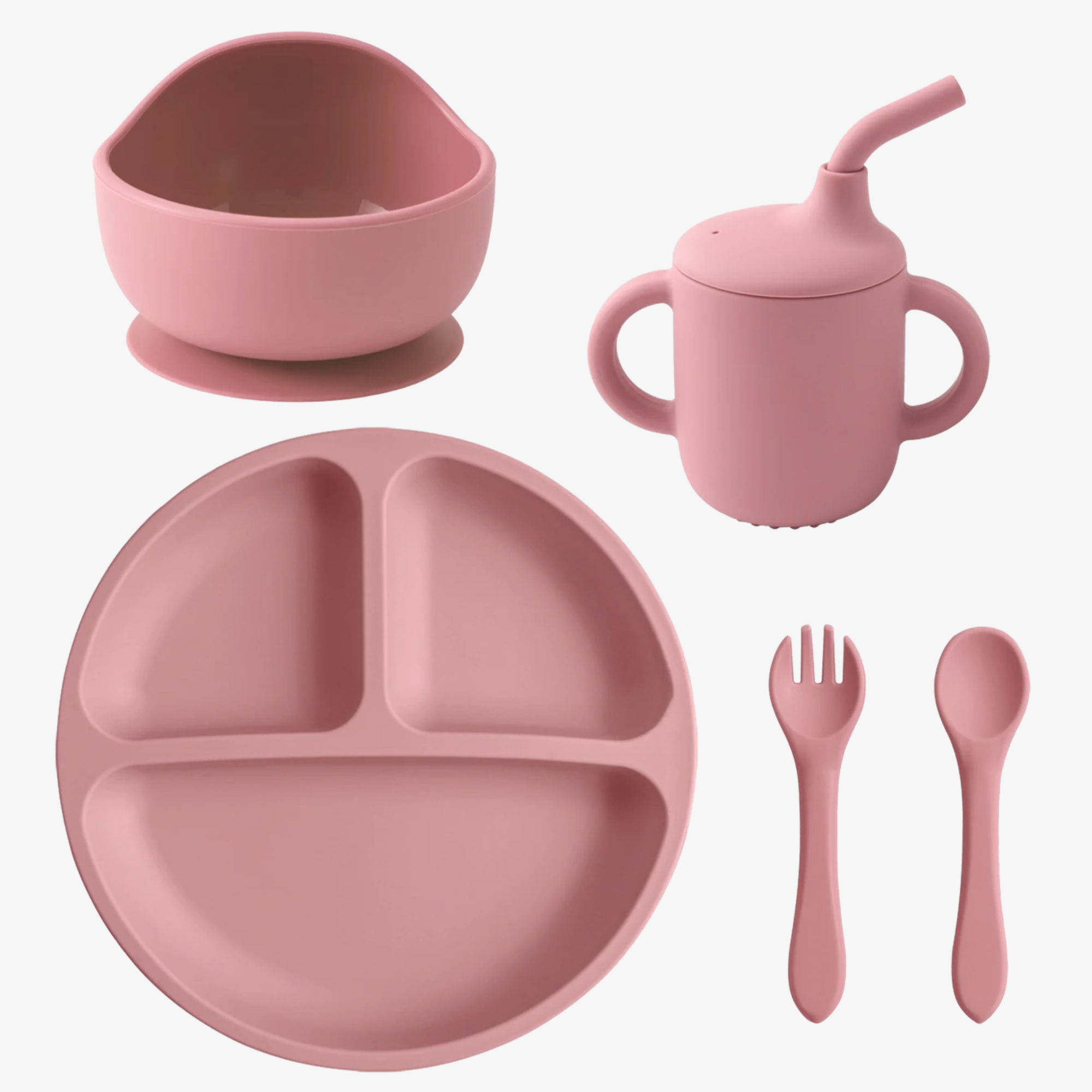 Silicone Baby Feeding Set – Suction Bowl, Plate, Bib & Utensils