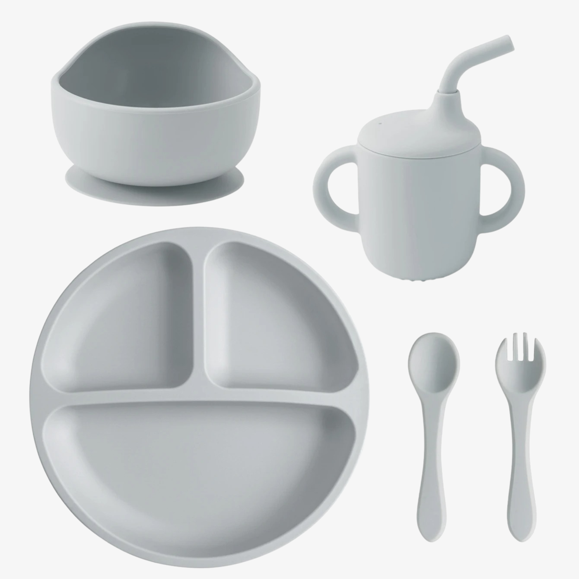 Silicone Baby Feeding Set – Suction Bowl, Plate, Bib & Utensils