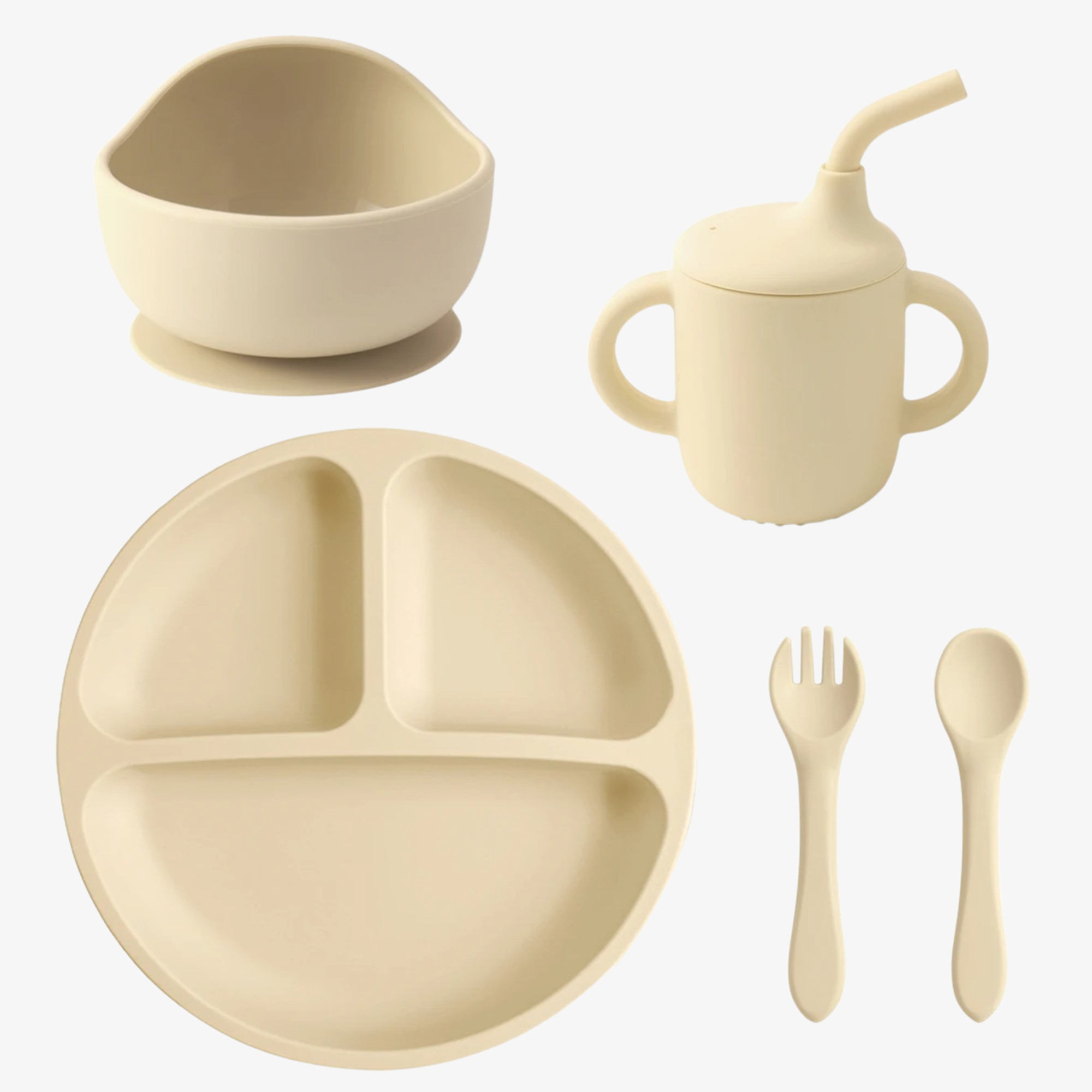 Silicone Baby Feeding Set – Suction Bowl, Plate, Bib & Utensils