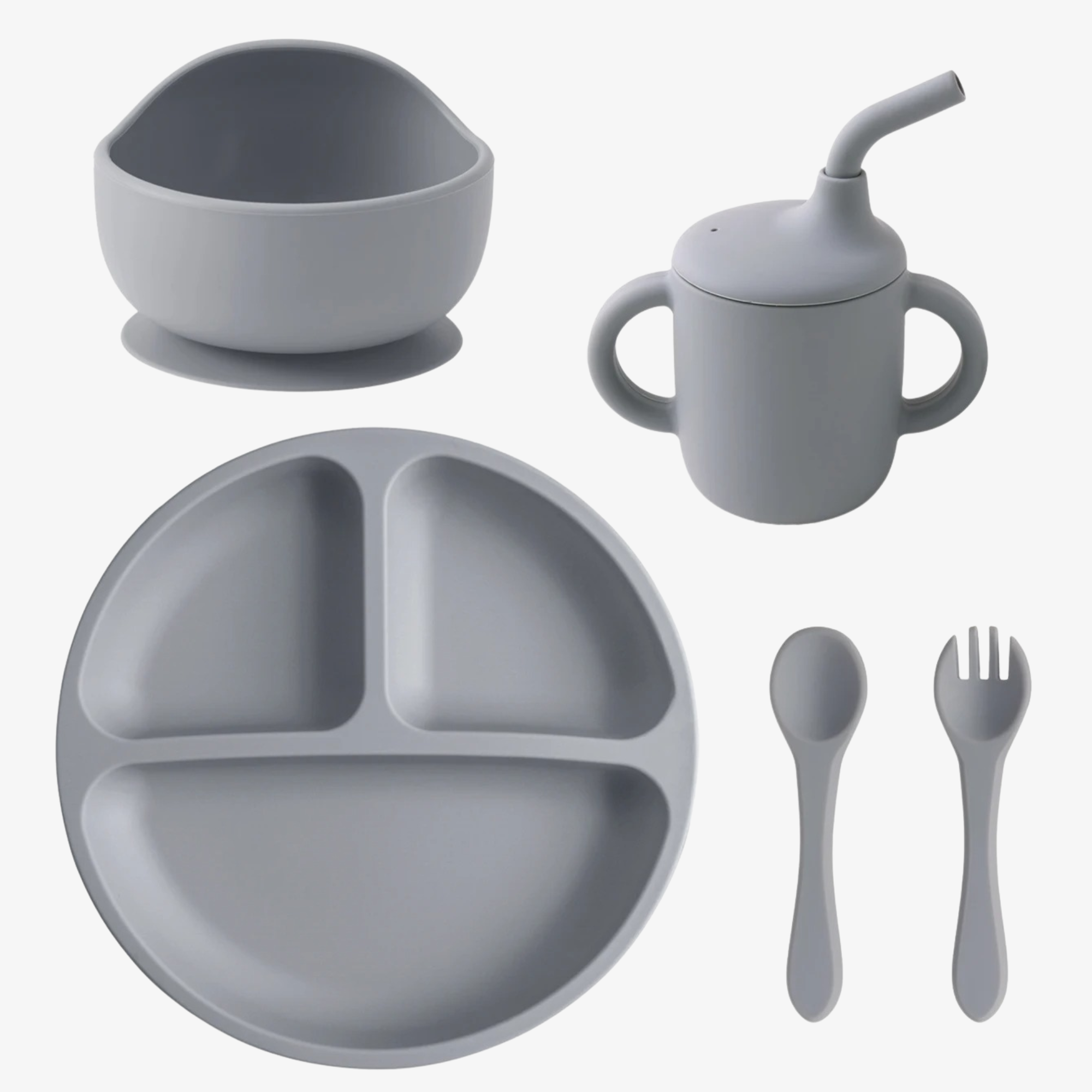 Silicone Baby Feeding Set – Suction Bowl, Plate, Bib & Utensils