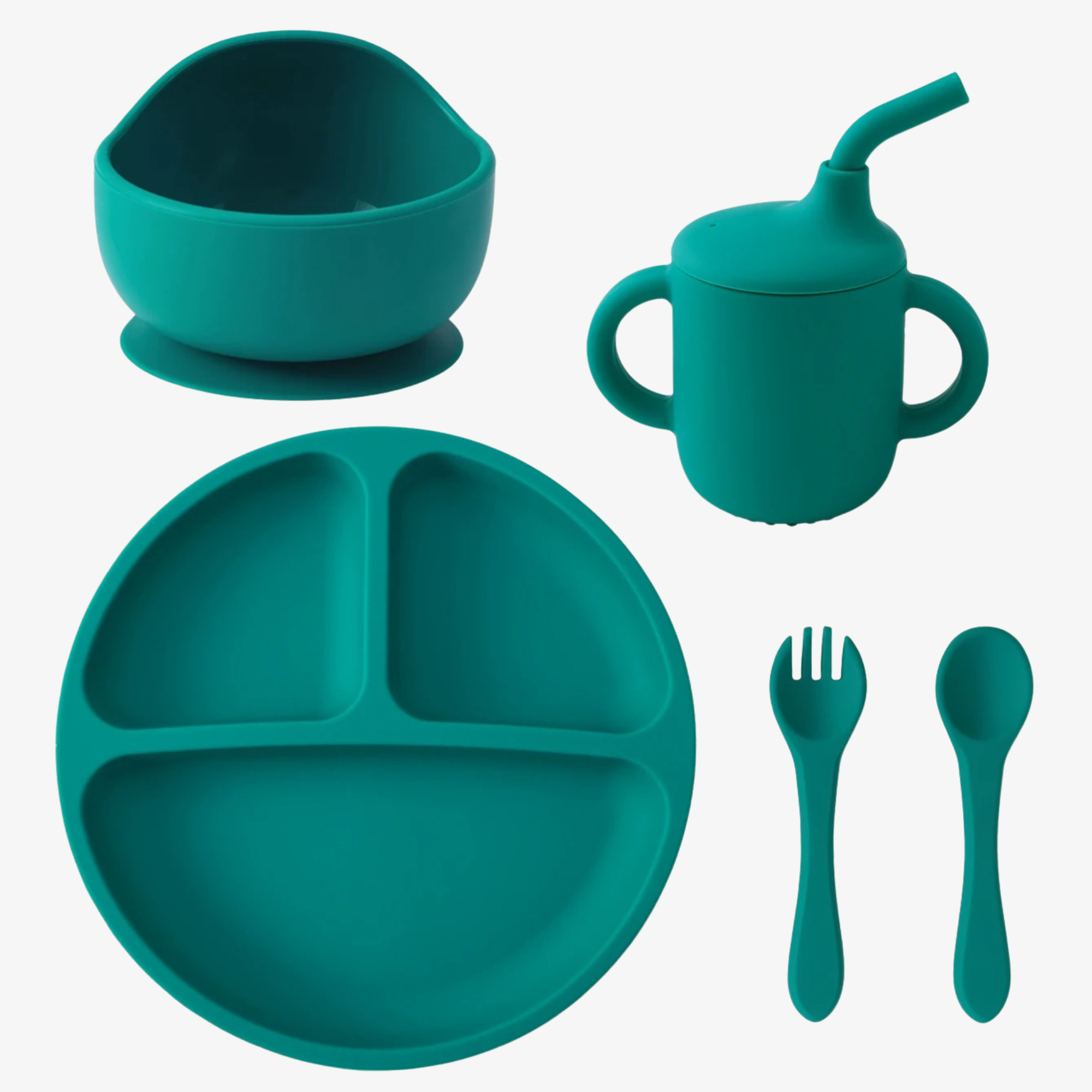 Silicone Baby Feeding Set – Suction Bowl, Plate, Bib & Utensils
