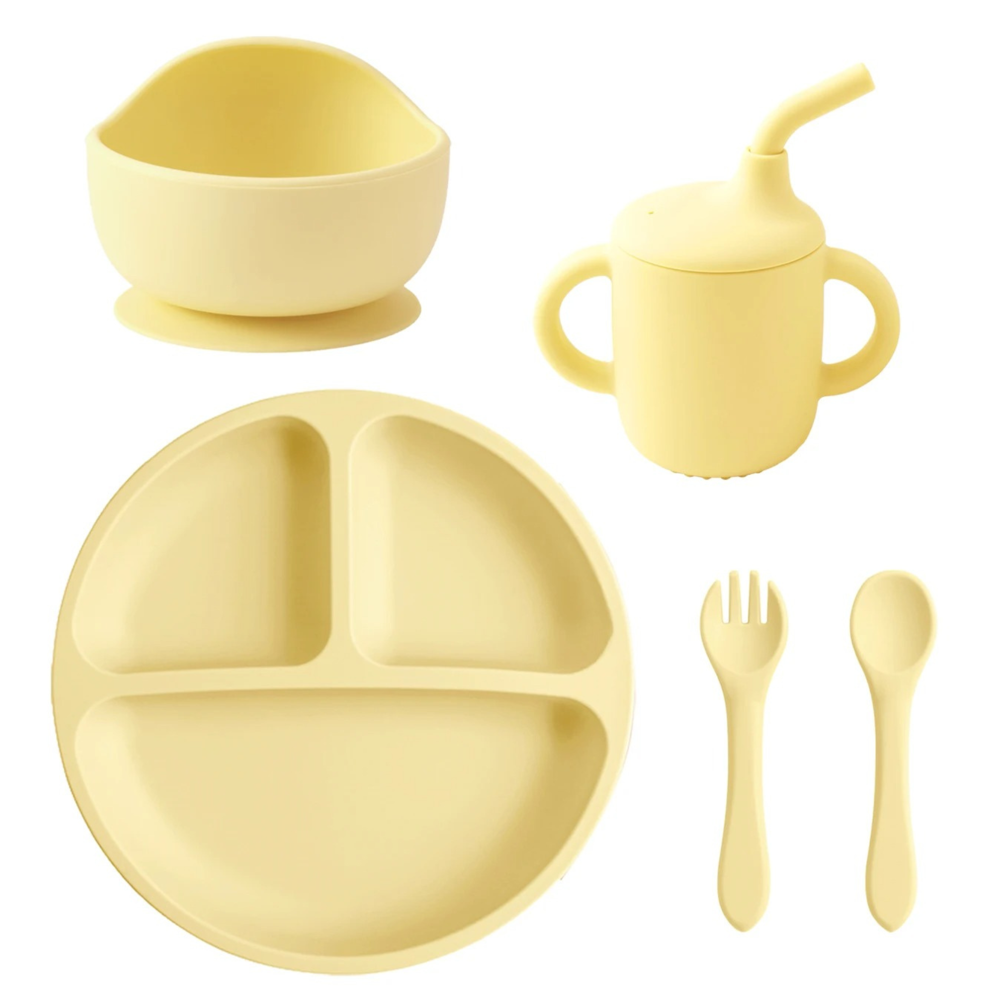Silicone Baby Feeding Set – Suction Bowl, Plate, Bib & Utensils