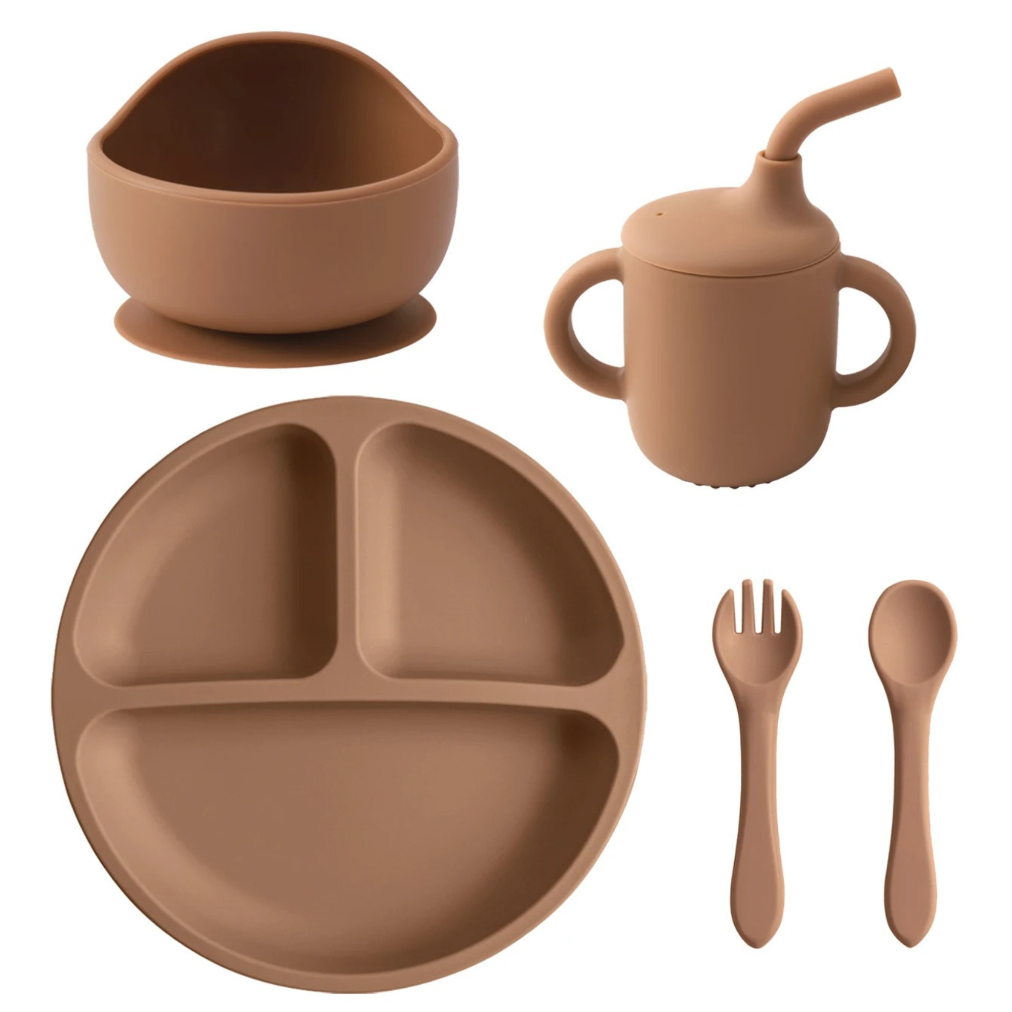 Silicone Baby Feeding Set – Suction Bowl, Plate, Bib & Utensils