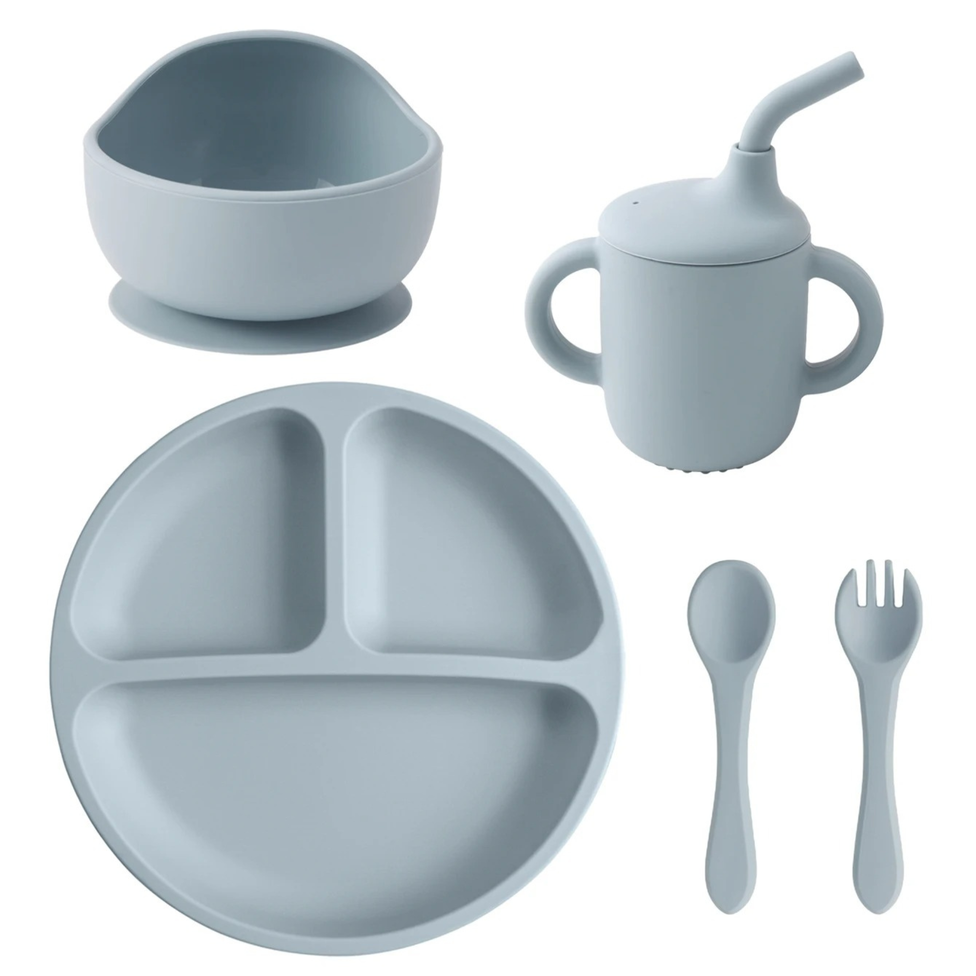 Silicone Baby Feeding Set – Suction Bowl, Plate, Bib & Utensils