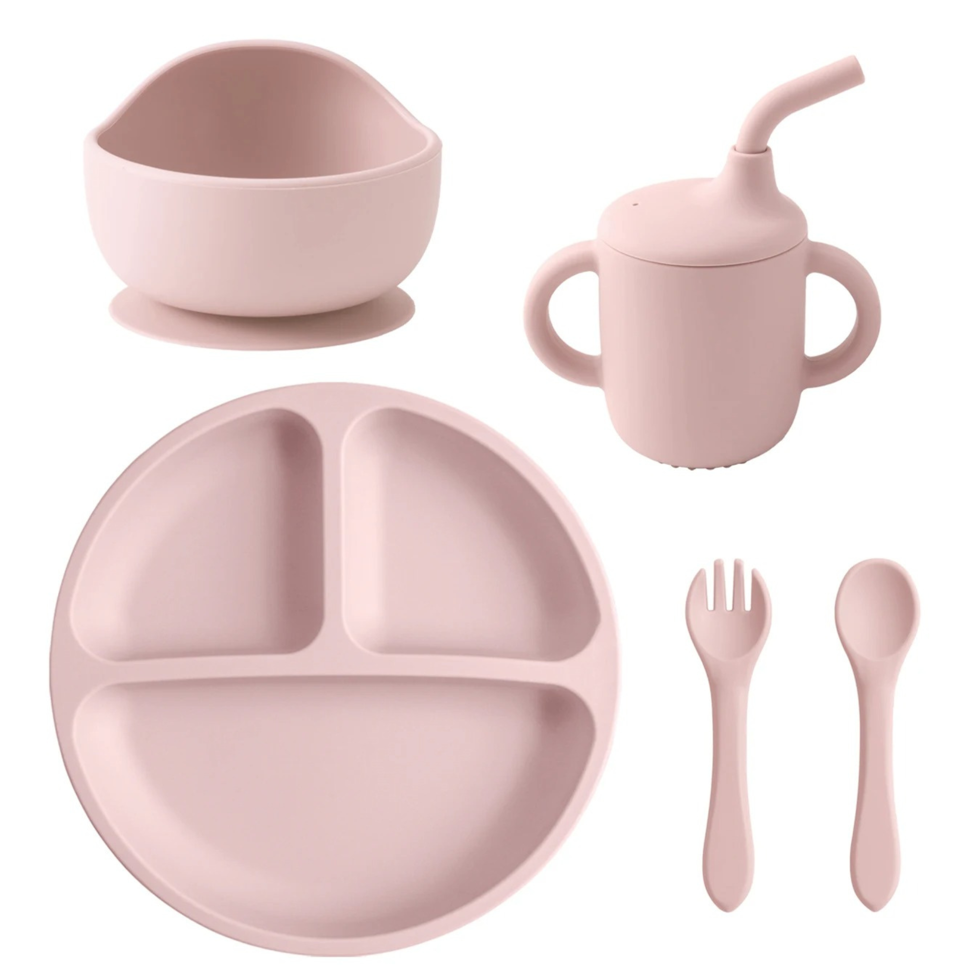 Silicone Baby Feeding Set – Suction Bowl, Plate, Bib & Utensils