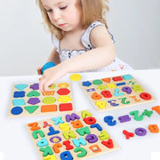 AlphaBright™ Montessori Wooden Puzzle Set (Letters, Numbers & Shapes)