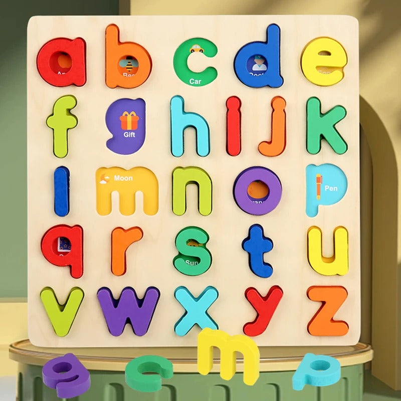 AlphaBright™ Montessori Wooden Puzzle Set (Letters, Numbers & Shapes)