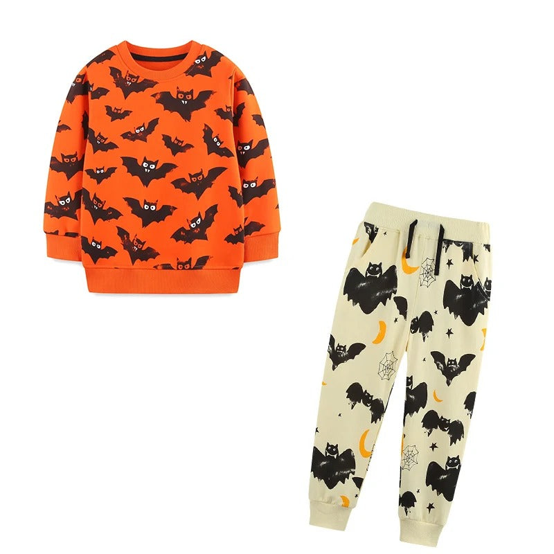 Bats-Themed Boys 2-Piece Outfit – Sweatshirt & Pants Set