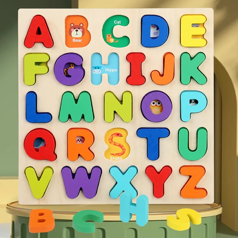 AlphaBright™ Montessori Wooden Puzzle Set (Letters, Numbers & Shapes)