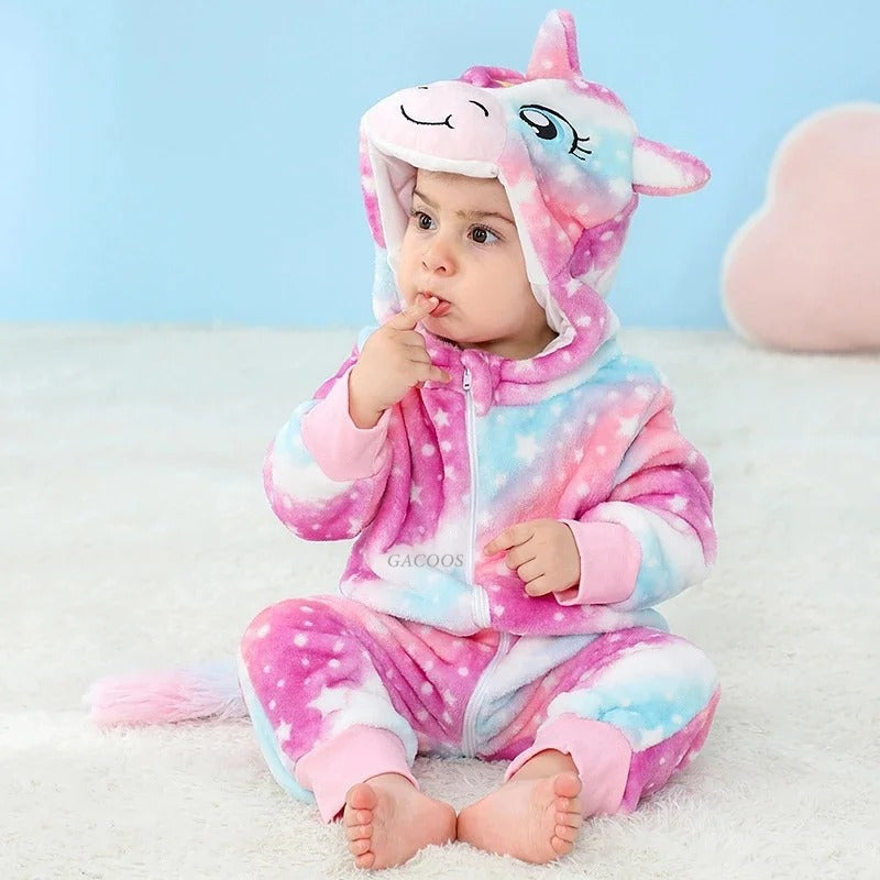 Cute Cartoon Flannel Baby Romper White Unicorn