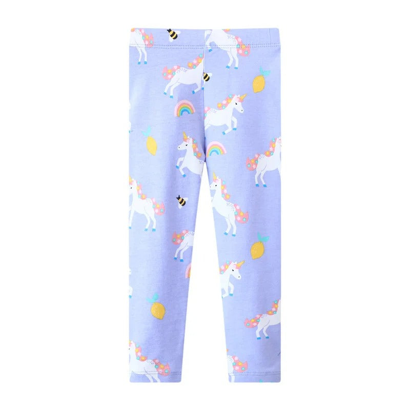 Unicorn Embroidered Girls Leggings – Full-Length Skinny Pants for Autumn & Spring