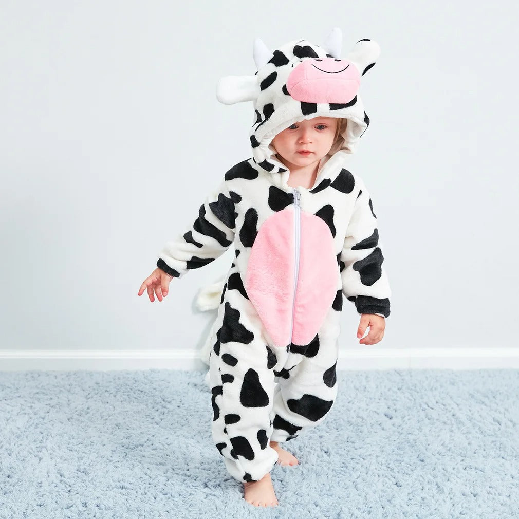Cute Cartoon Flannel Baby Romper White Unicorn
