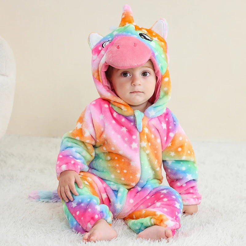 Cute Cartoon Flannel Baby Romper White Unicorn