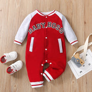 Cute Letter Print Long Sleeve Baby Boy Jumpsuit – Trendy & Comfy Outfit Red