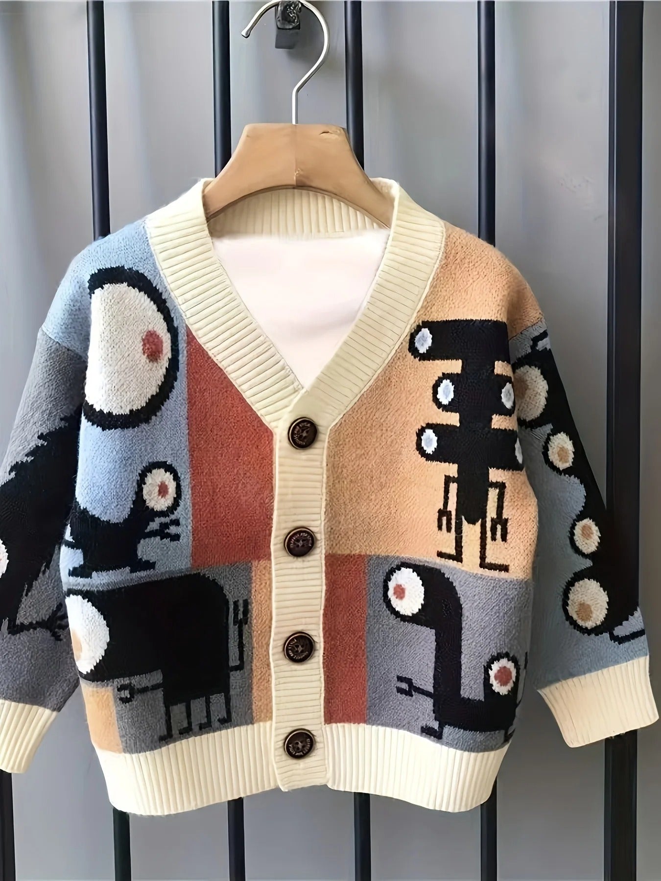 Korean Style Knitted Sweater Jacket for Boys – Cartoon Cardigan for Autumn & Winter