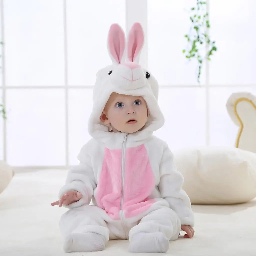 Cute Cartoon Flannel Baby Romper White Rabbit