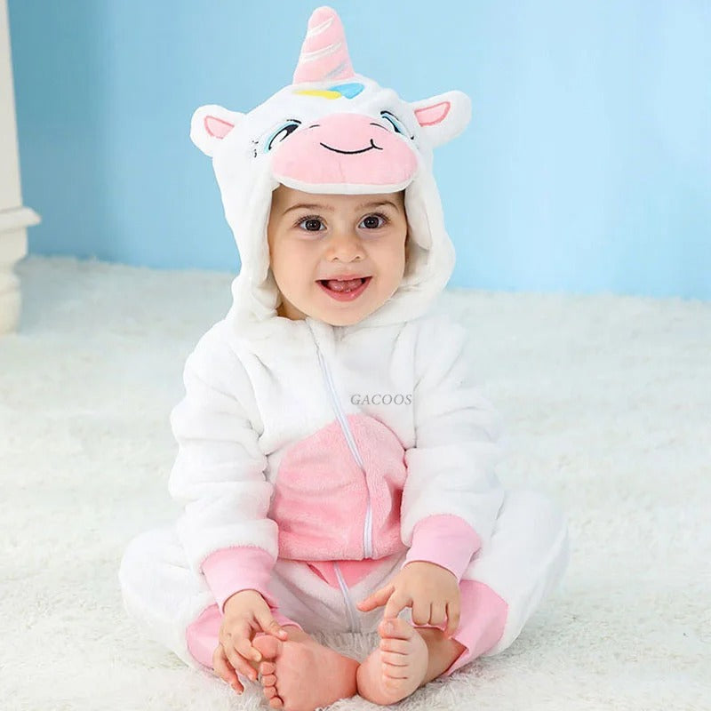 Cute Cartoon Flannel Baby Romper White Unicorn