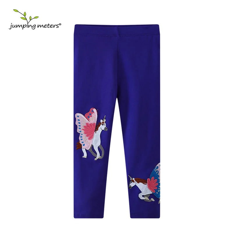 Unicorn Embroidered Girls Leggings – Full-Length Skinny Pants for Autumn & Spring