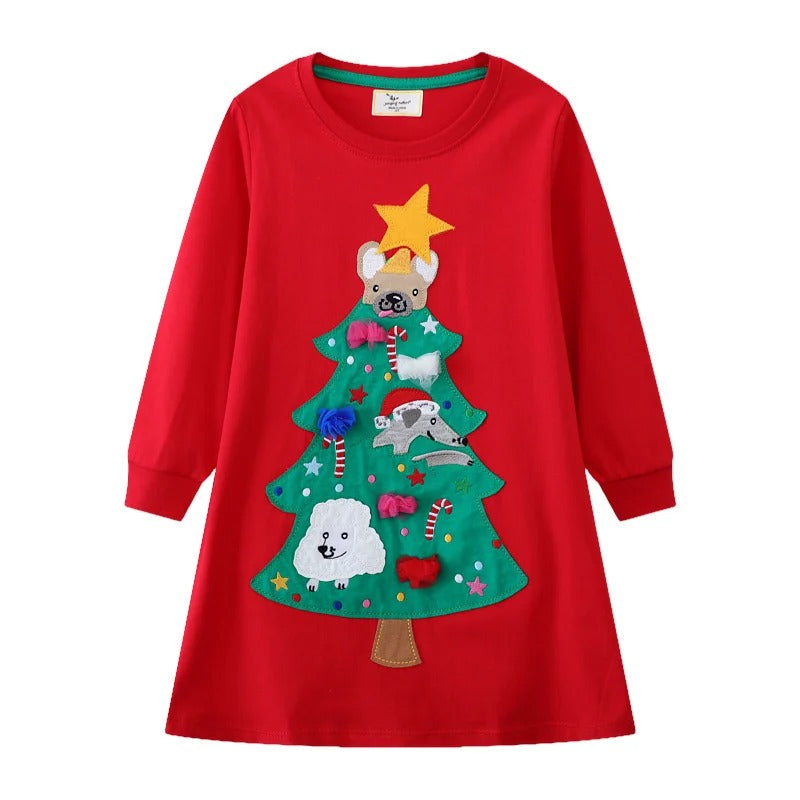 Christmas Princess Dress for Girls – Long Sleeve Party Frock v1
