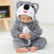 Cute Cartoon Flannel Baby Romper Grey Koala