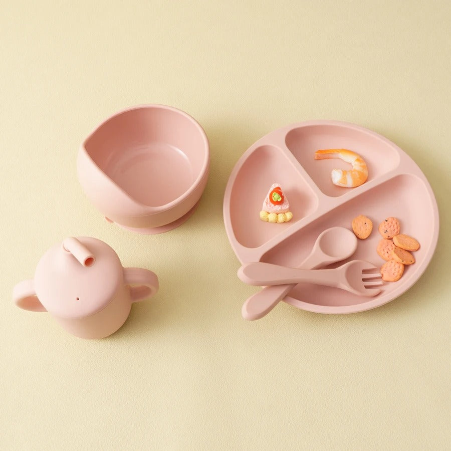 Silicone Baby Feeding Set – Suction Bowl, Plate, Bib & Utensils