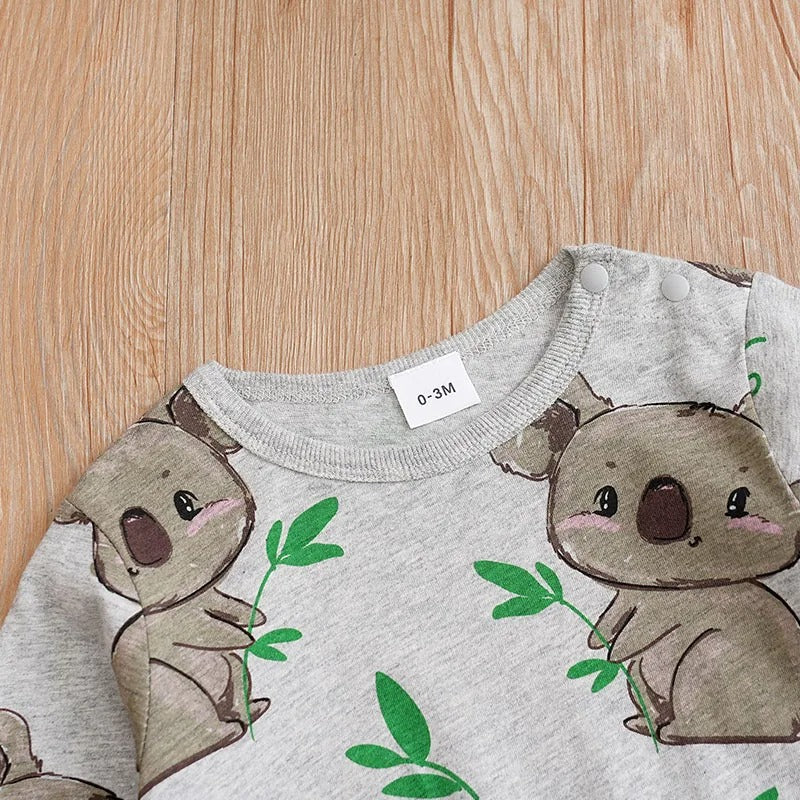 Cute Koala Print Baby Bodysuit – Long Sleeve Cotton Outfit for Boys & Girls
