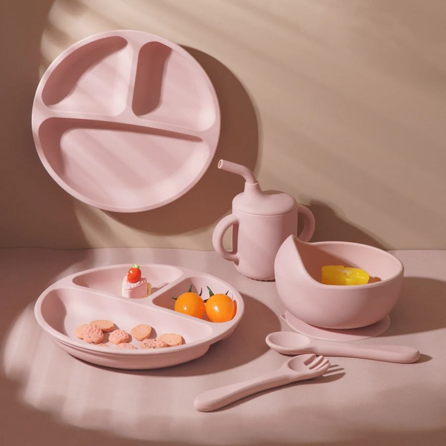 Silicone Baby Feeding Set – Suction Bowl, Plate, Bib & Utensils