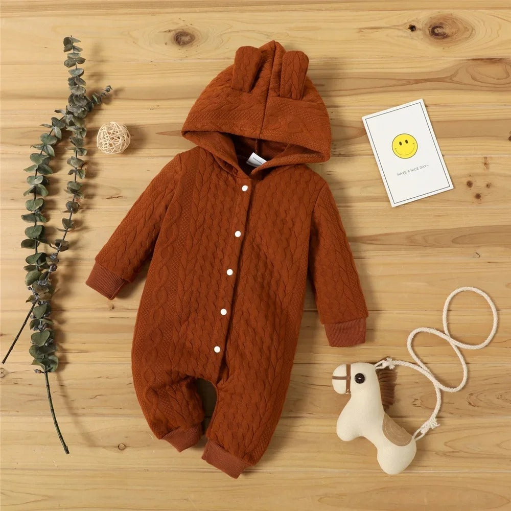 Adorable Hooded Baby Romper with Ears – Long Sleeve Outfit for Boys & Girls
