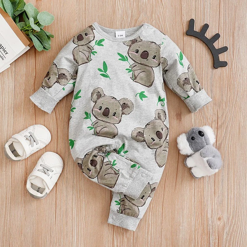 Cute Koala Print Baby Bodysuit – Long Sleeve Cotton Outfit for Boys & Girls