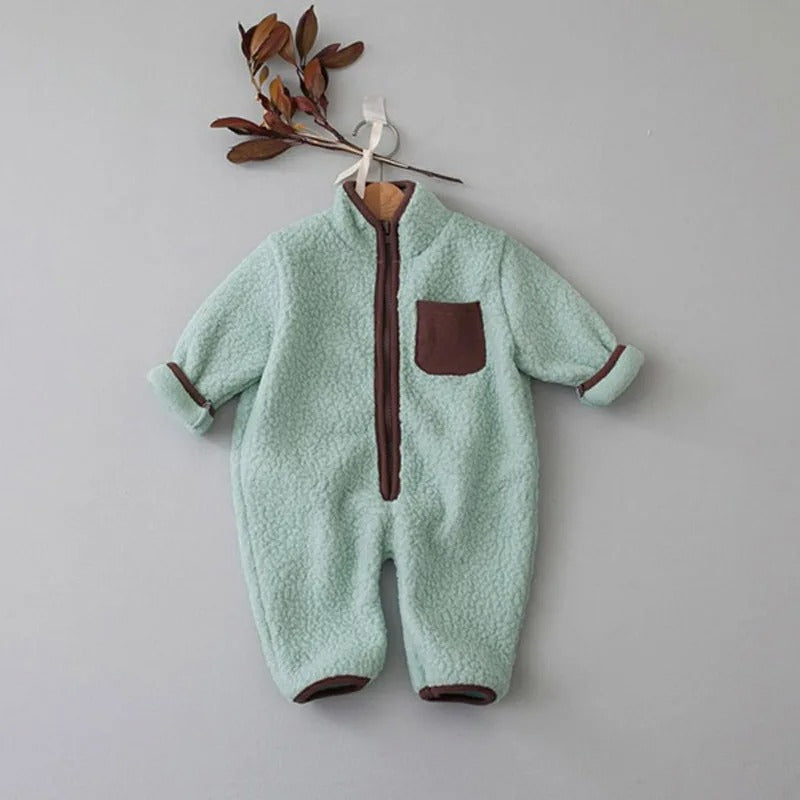 MILANCEL Winter Baby Romper – Warm Lamb Fleece Patchwork Jumpsuit for Toddlers