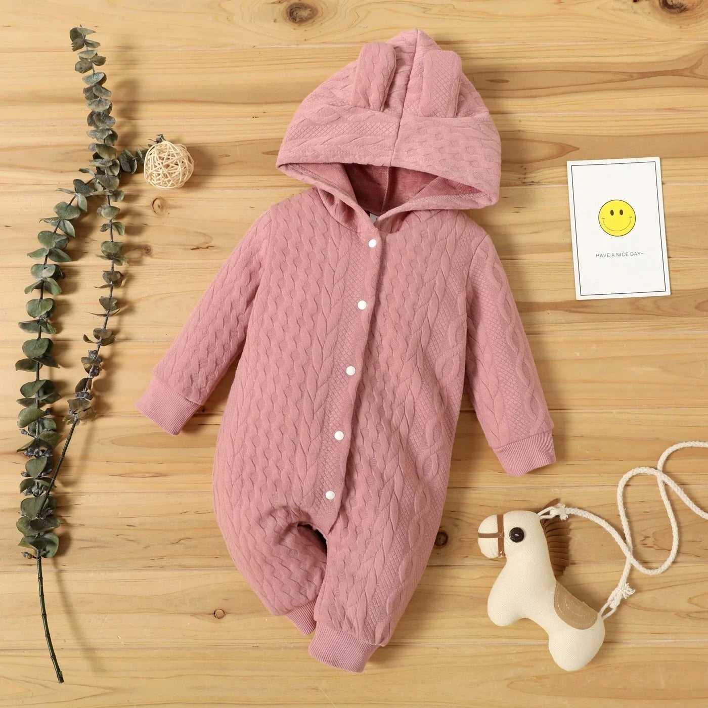 Adorable Hooded Baby Romper with Ears – Long Sleeve Outfit for Boys & Girls