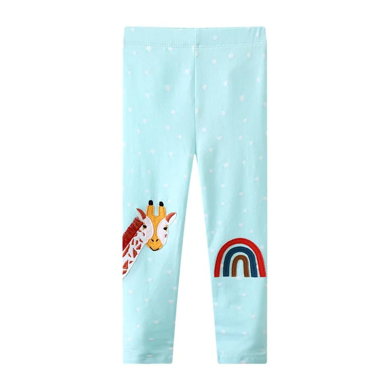 Unicorn Embroidered Girls Leggings – Full-Length Skinny Pants for Autumn & Spring